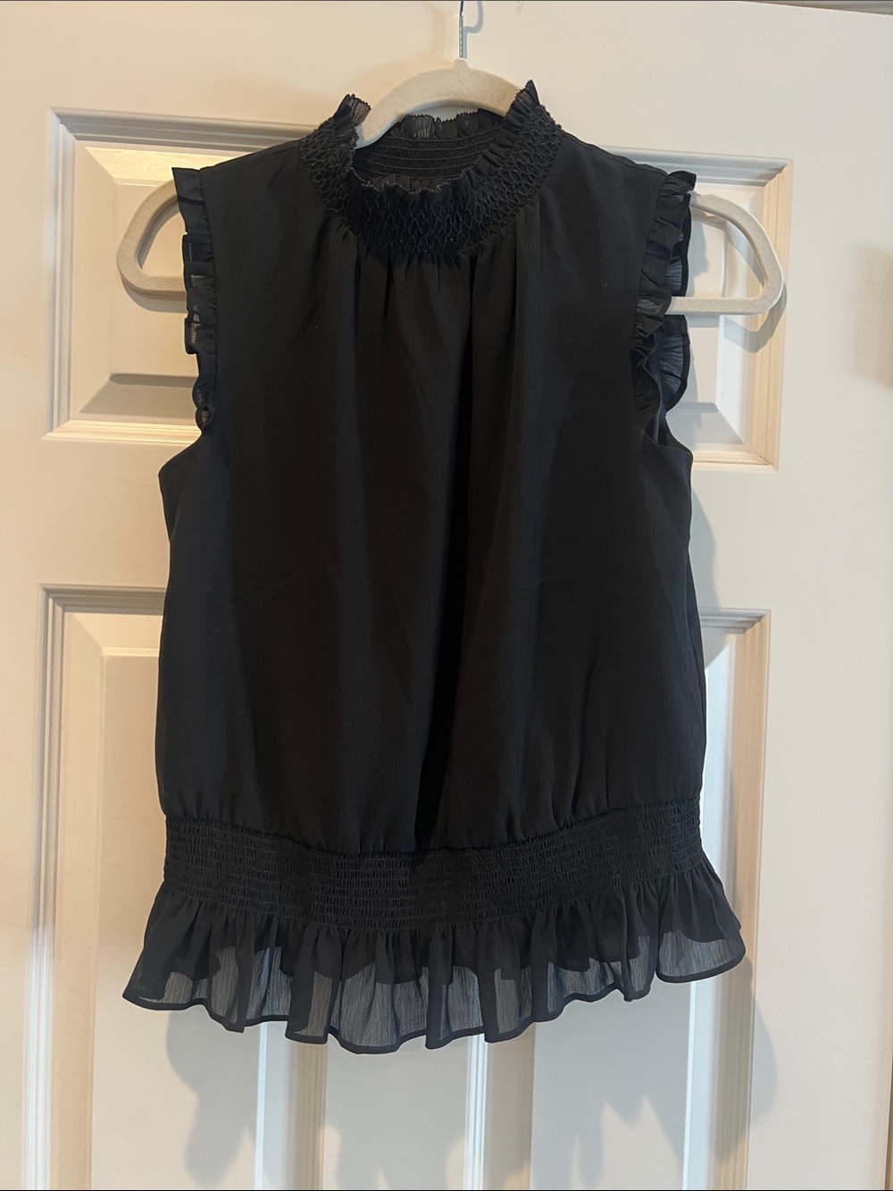 J. Crew Black Smocked Ruffle Sleeveless Blouse